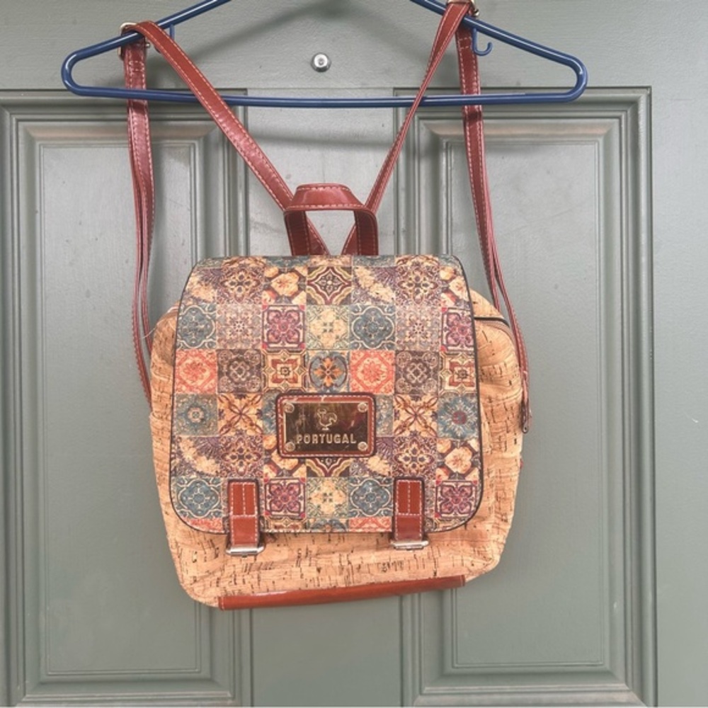 Portugal Cork Backpack Flap Over Two Buckle Quilted Design